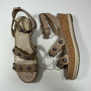 Marc Fisher Studded Multi-Strap Cork Espadrille Wedge Platform Sandals Nude 11
